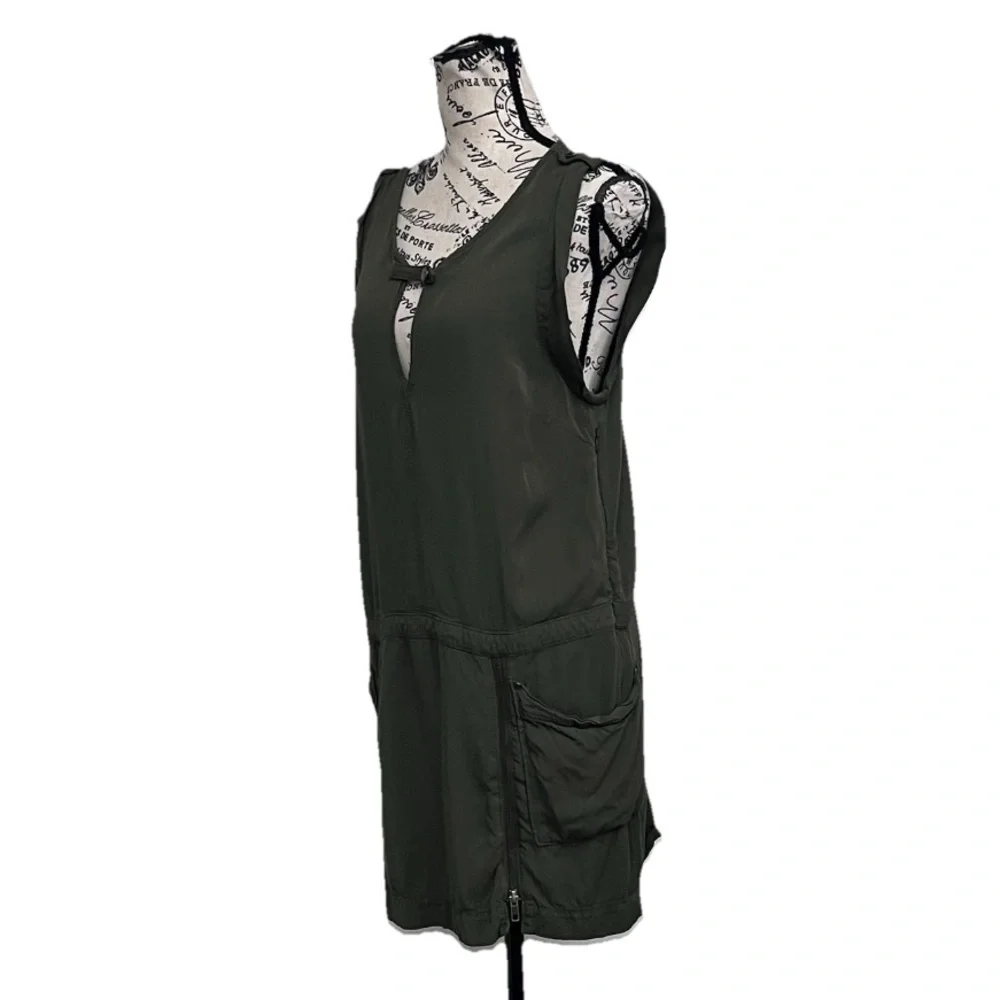 Free People Olive Green Utility Mini Dress Size 6 Sleeveless Pockets Casual Boho